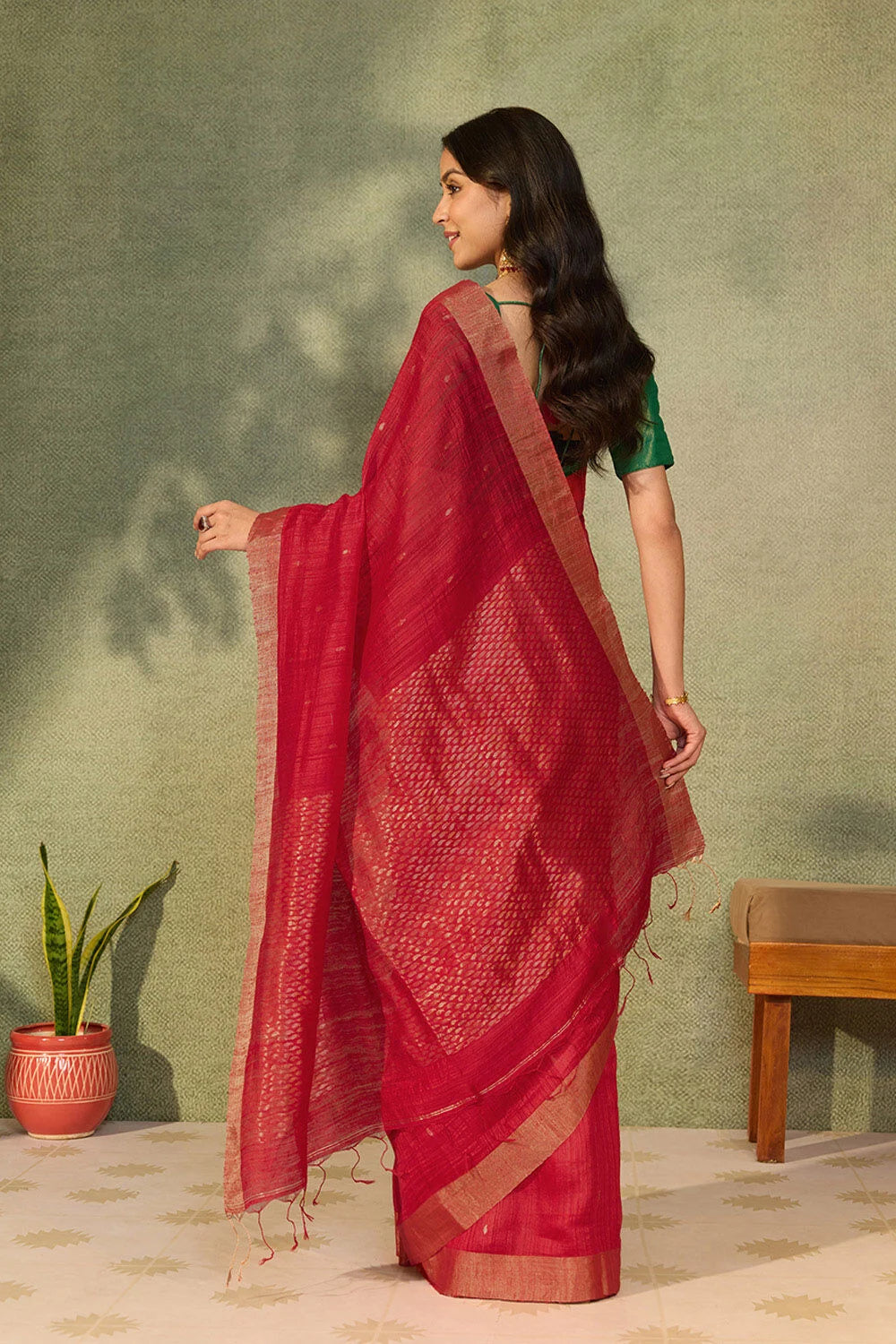 Royal Red Silk Saree with Elegant Zari Weaving