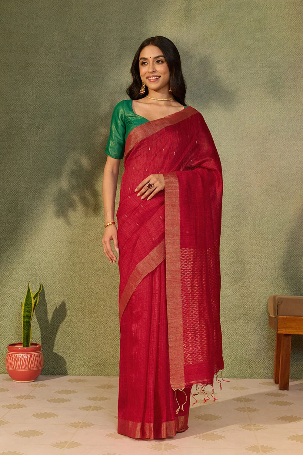 Royal Red Silk Saree with Elegant Zari Weaving