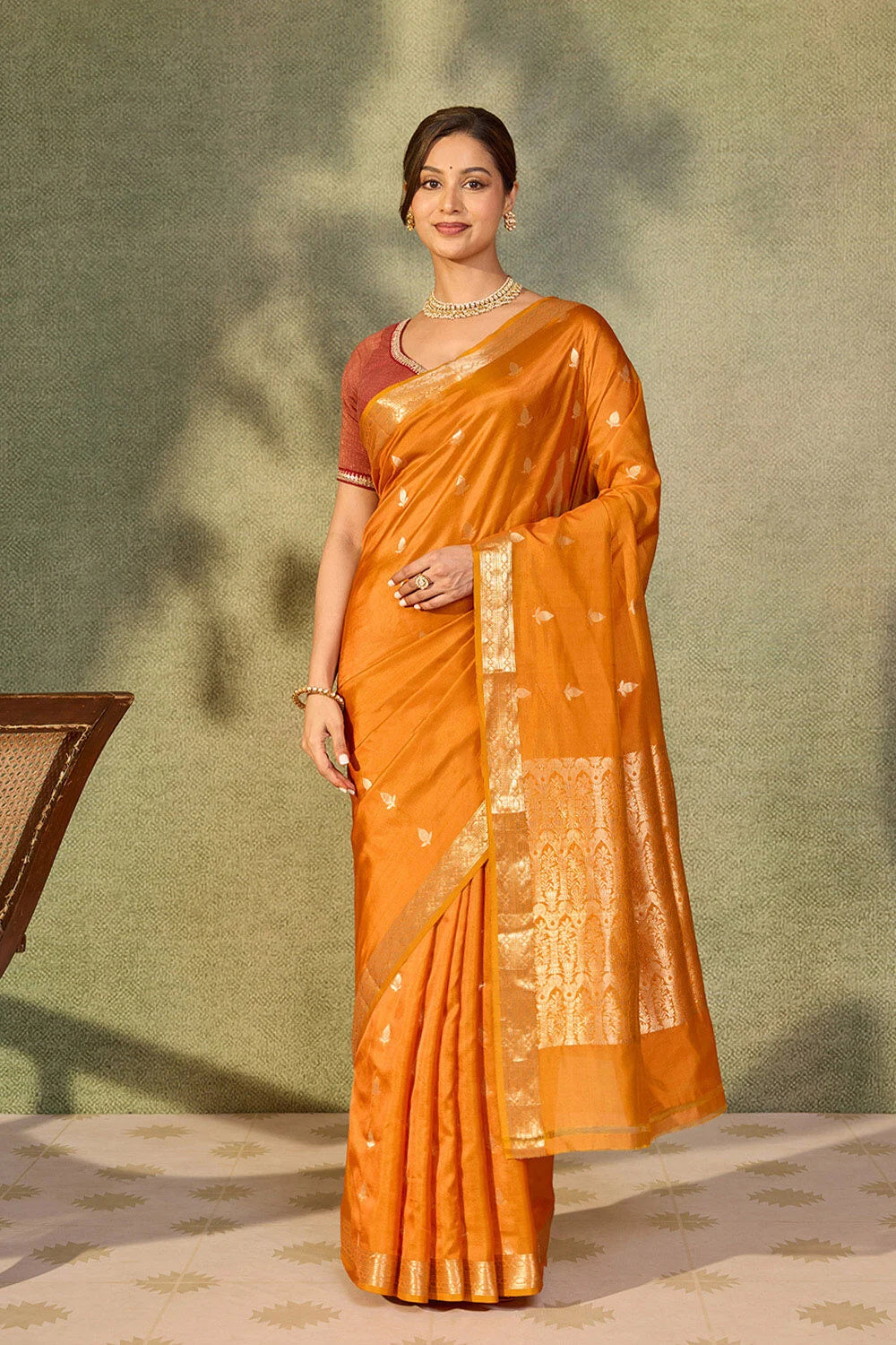 Royal Saffron Orange Silk Saree with Rich Festive Elegance